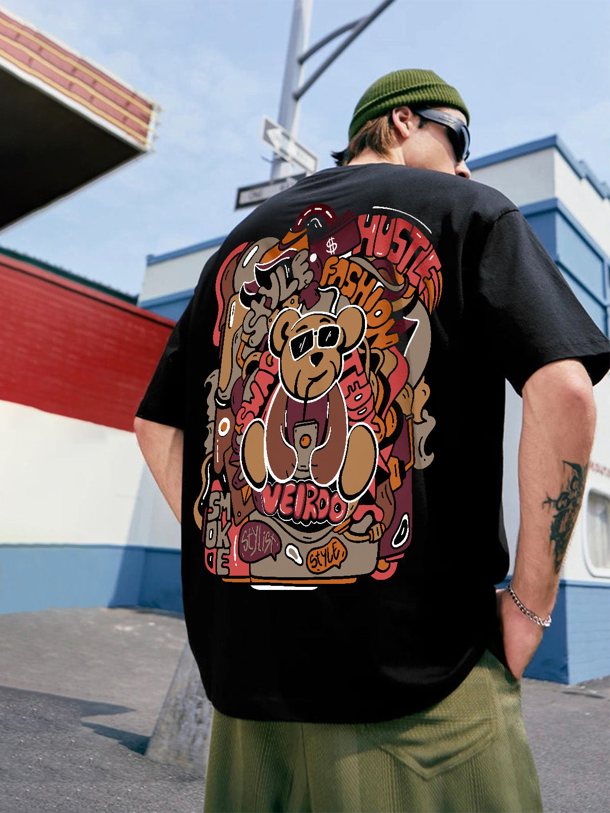 Teddy Black Oversized Back Graphic Printed T-shirt