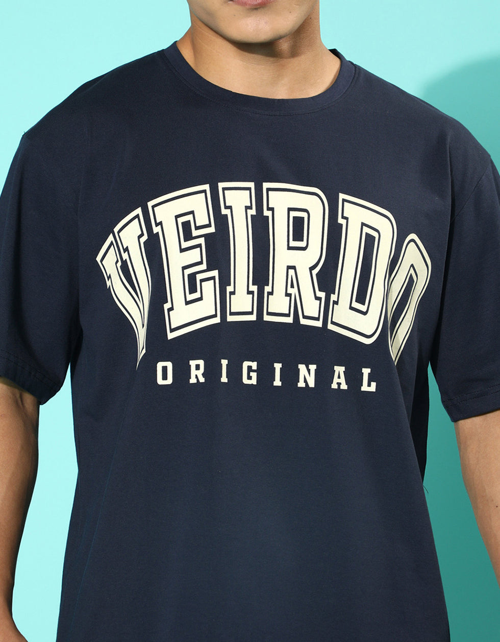 Veirdo Original Navy Oversized Typography Brand Printed T-shirt
