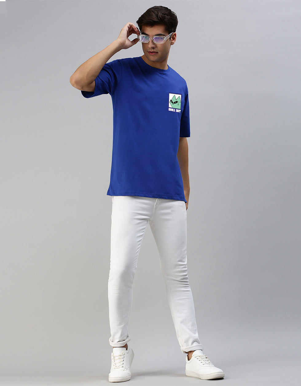 Chillout Blue Oversized Pocket Graphic Printed T-shirt