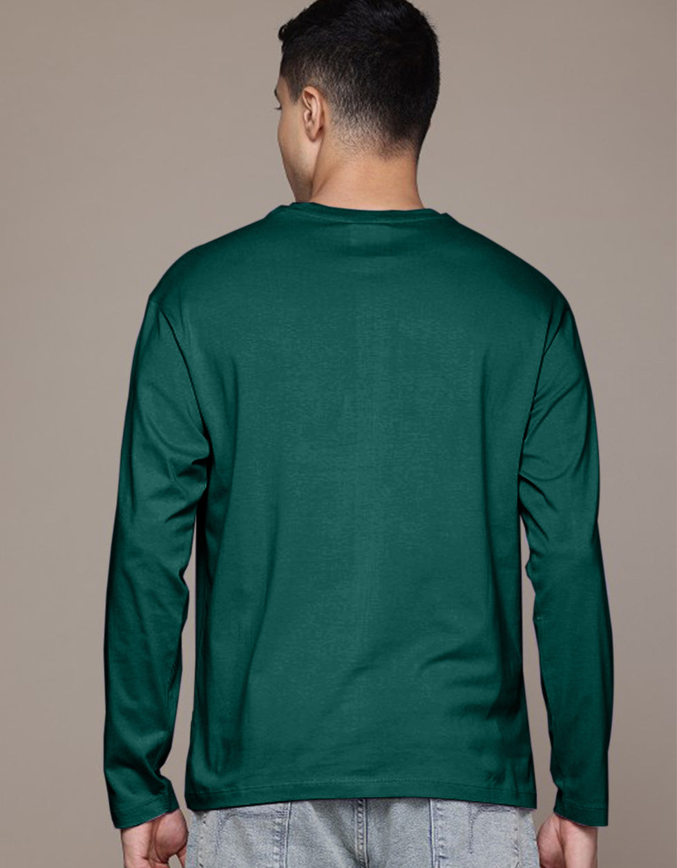 Green Plain Full Sleeves Regular Fit T-shirt