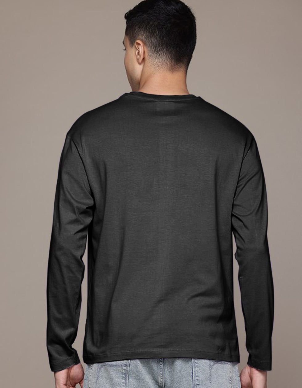 Black Plain Full Sleeves Regular Fit T-shirt