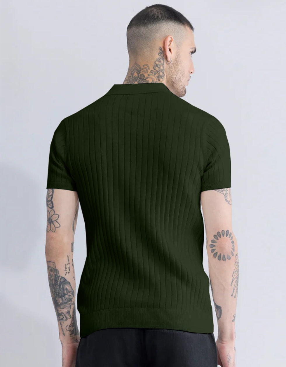 Olive Ribbed Flatknit Textured Regular Fit Exclusive Polo T-Shirt