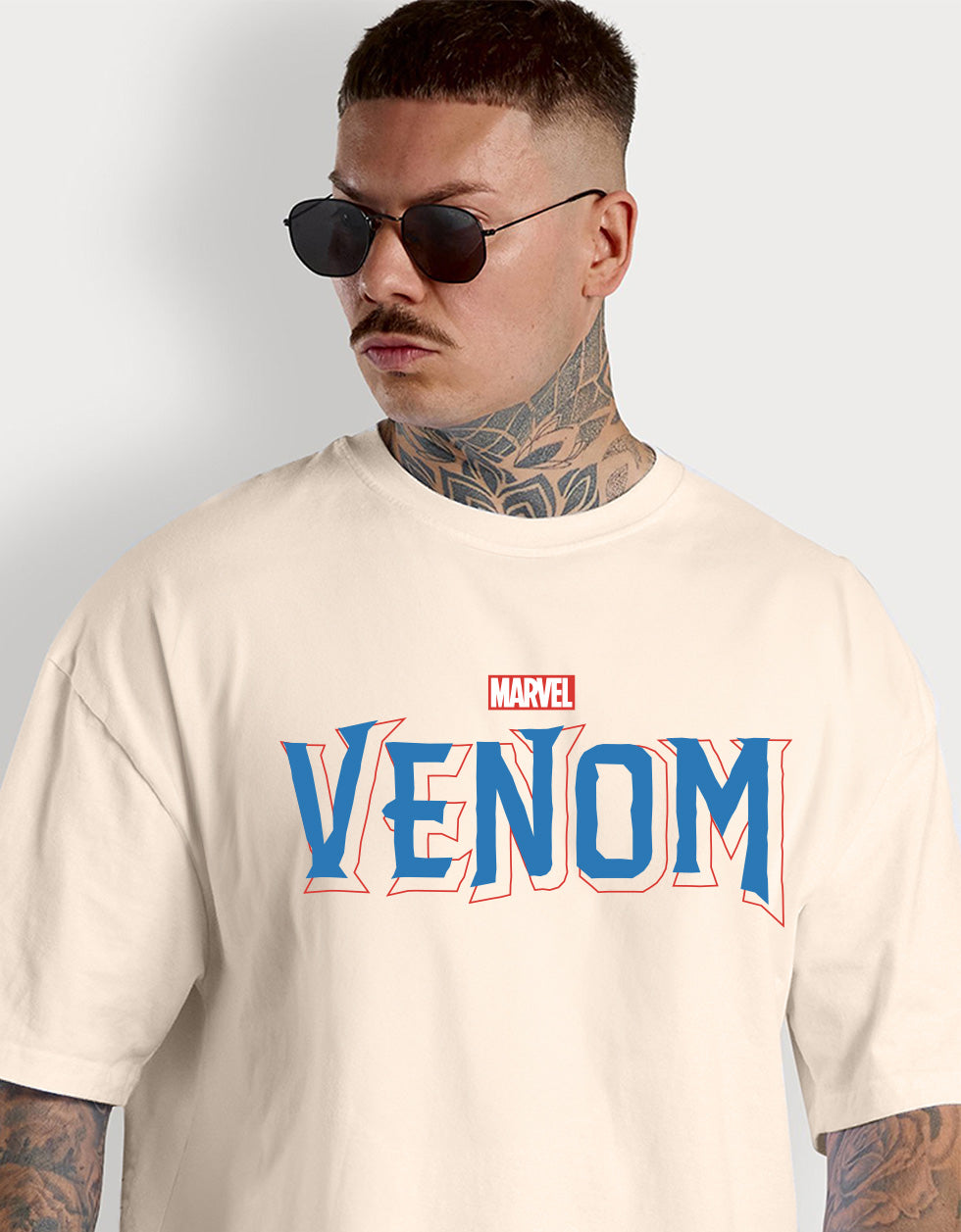 Venom Marvel Swanwhite-Black Oversized Graphic Printed T-shirt