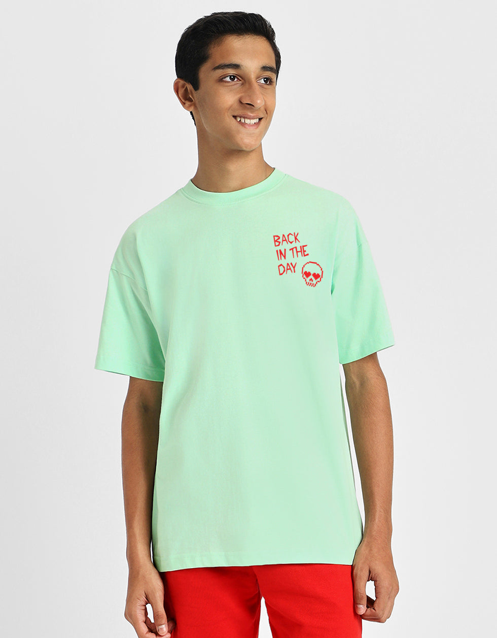 Reset Mint Green Oversized Graphic Printed Boys T-shirt