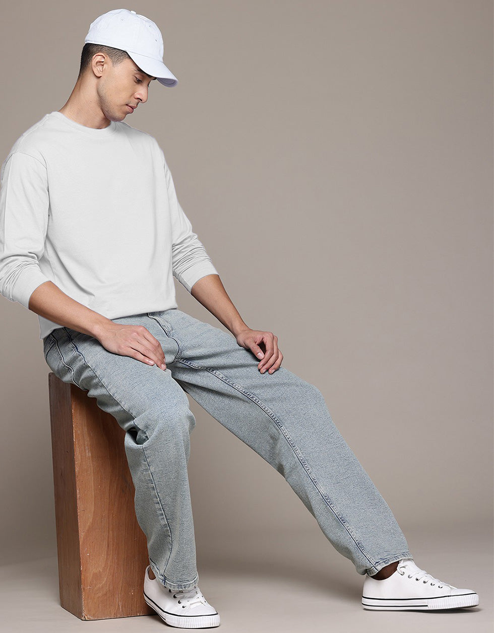White Plain Full Sleeves Regular Fit T-shirt