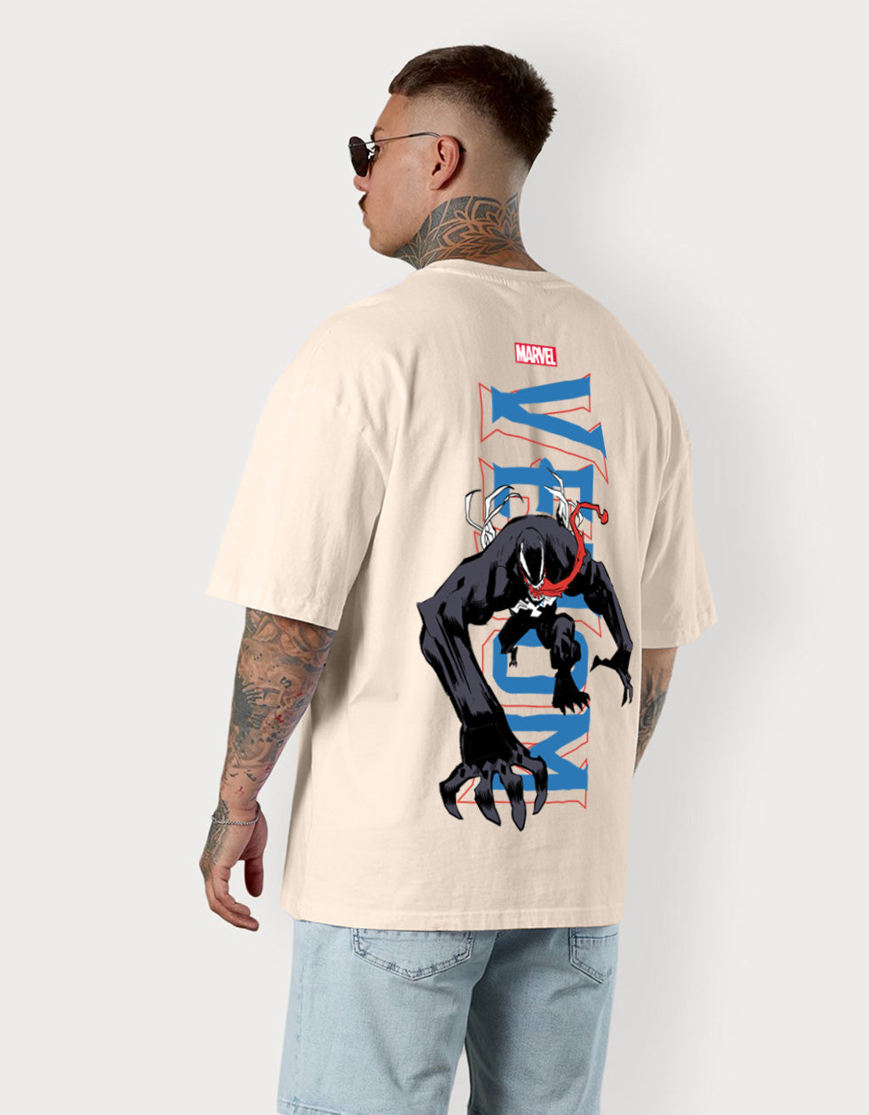 Venom Marvel Swanwhite-Black Oversized Graphic Printed T-shirt