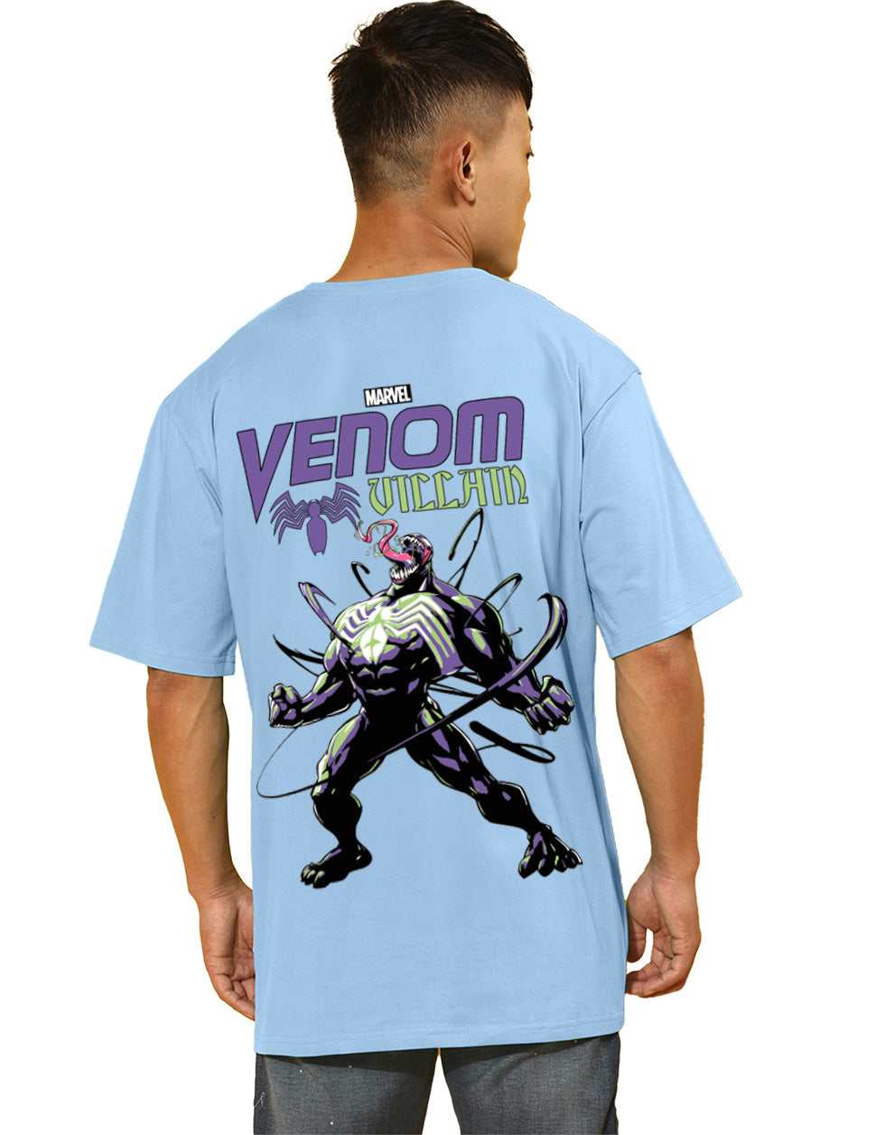 Venom Marvel Blue Oversized Graphic Printed T-shirt