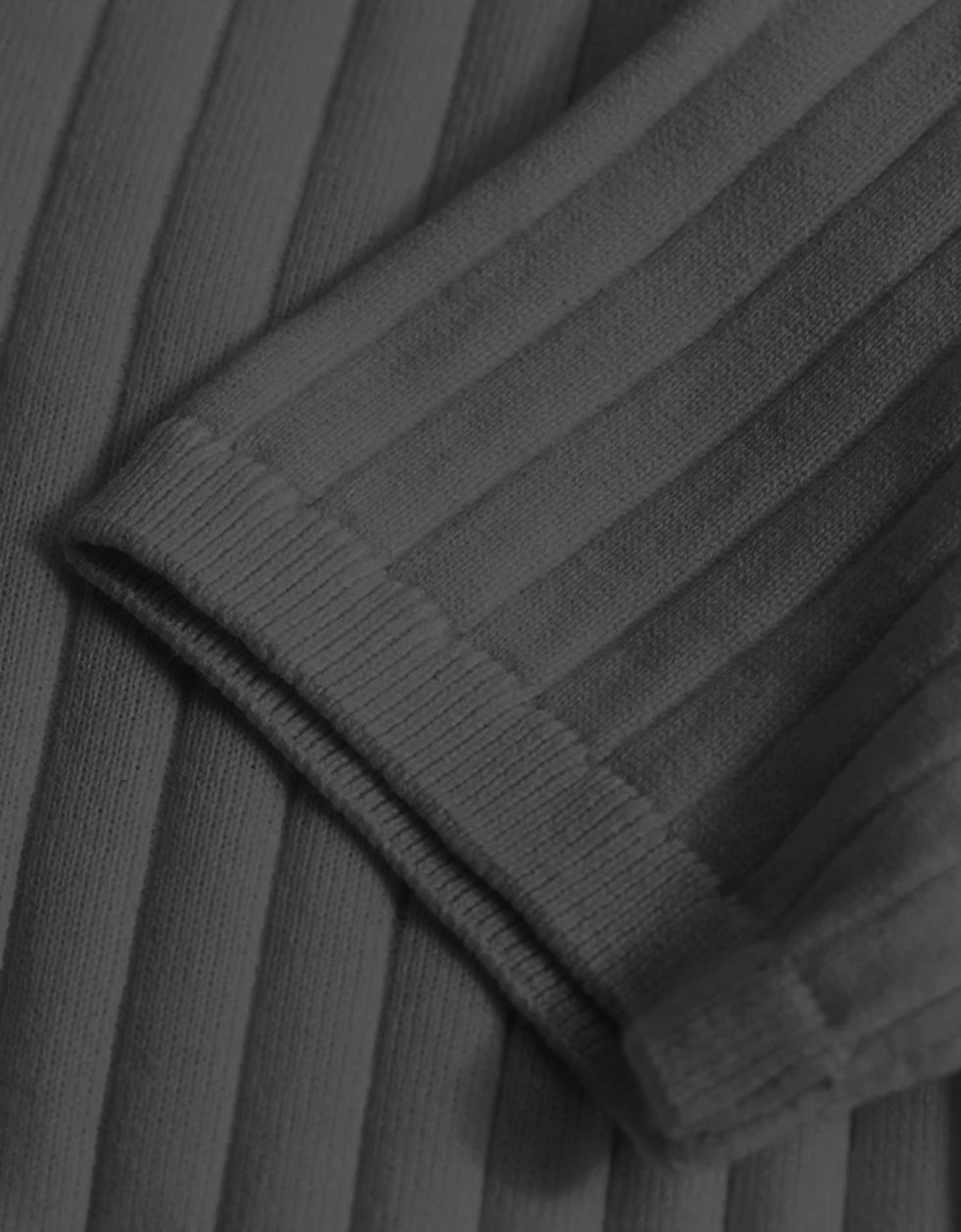 Grey Ribbed Flatknit Textured Regular Fit Exclusive Polo T-Shirt