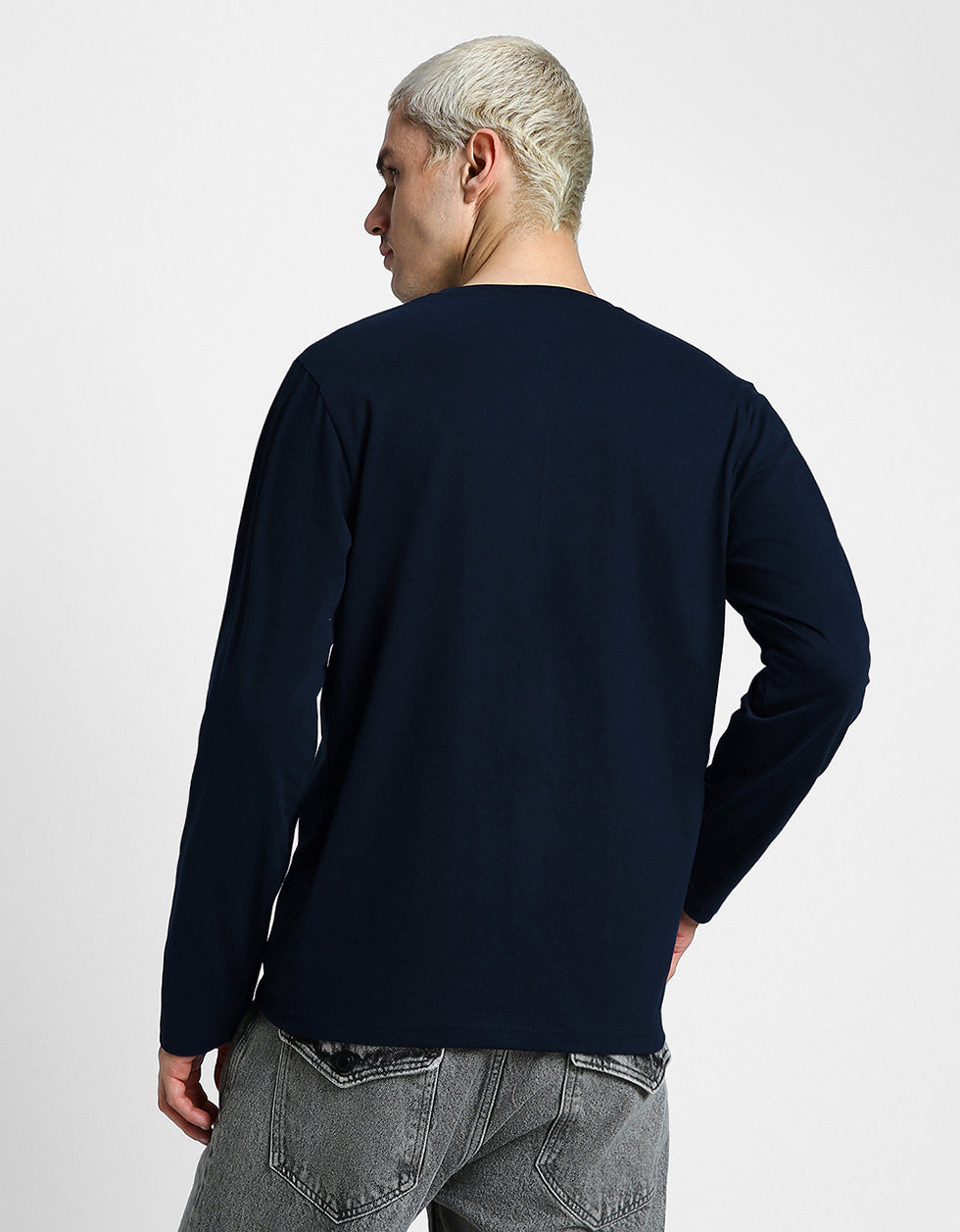 Henley Navy Solid T-shirt