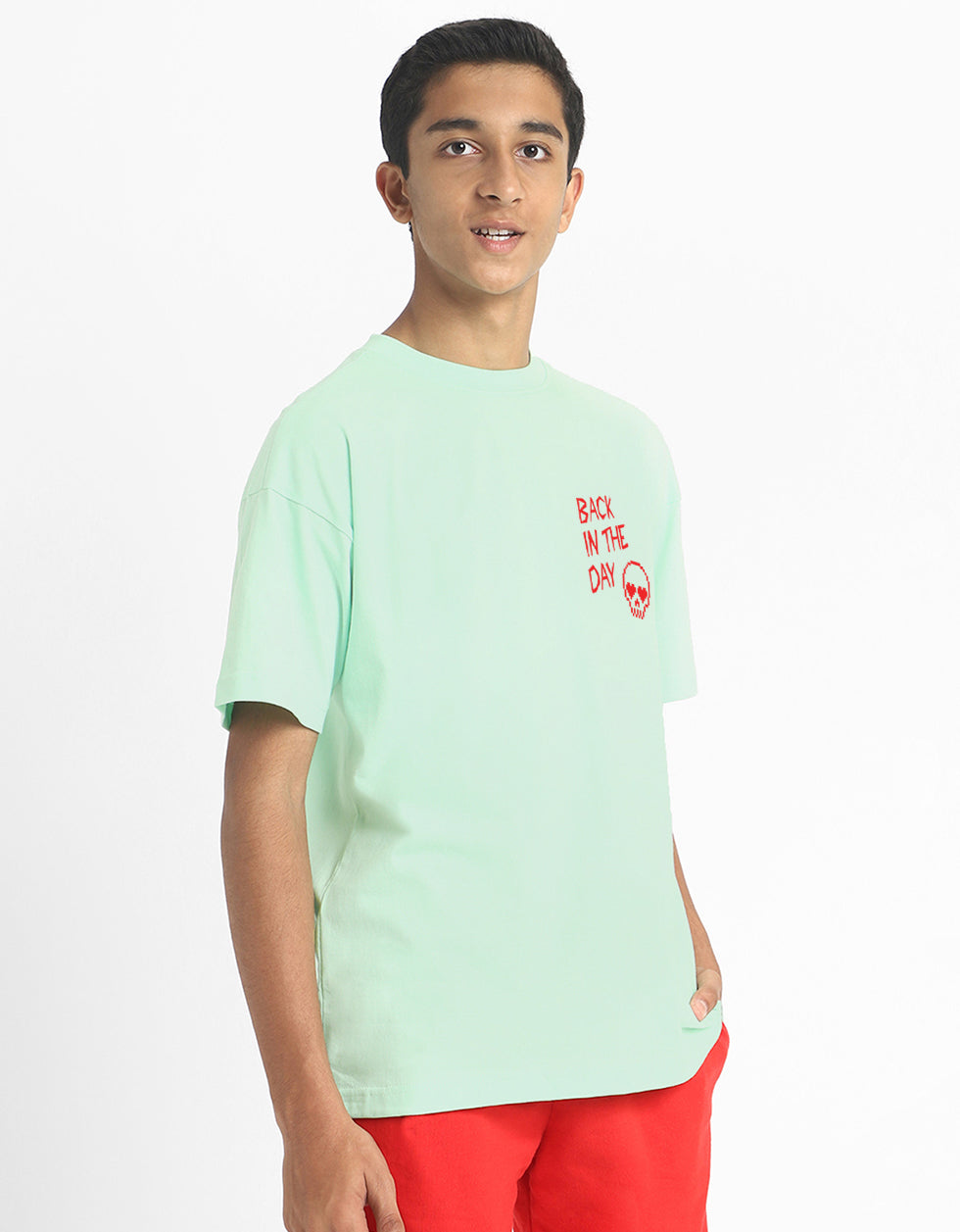 Reset Mint Green Oversized Graphic Printed Boys T-shirt