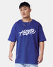 HUSTLE Blue Oversized Graphic Back Printed T-shirt