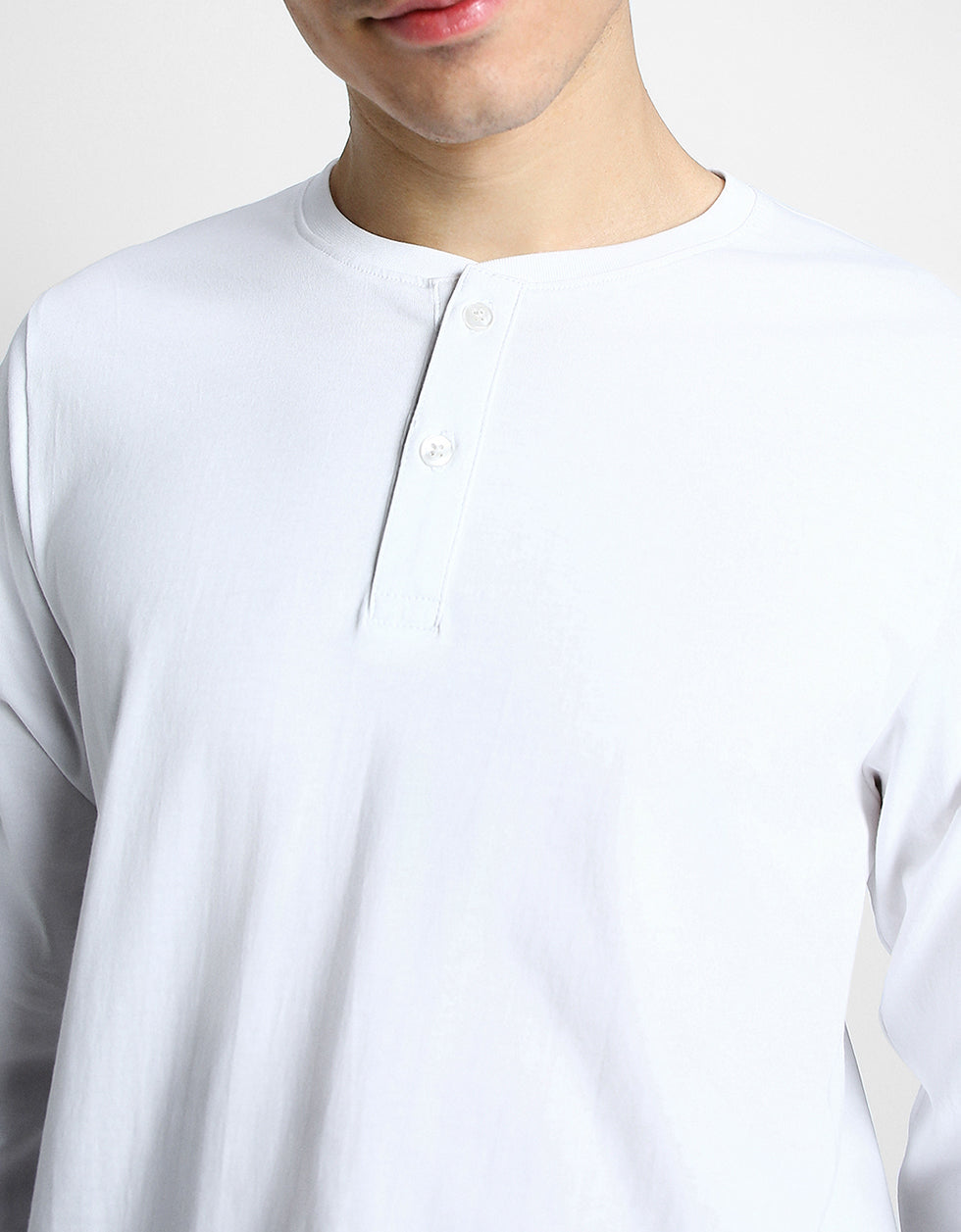 Henley White Solid T-shirt