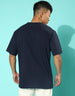Veirdo Original Navy Oversized Typography Brand Printed T-shirt