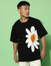 Flower Black Oversized Placement Graphic Printed T-shirt