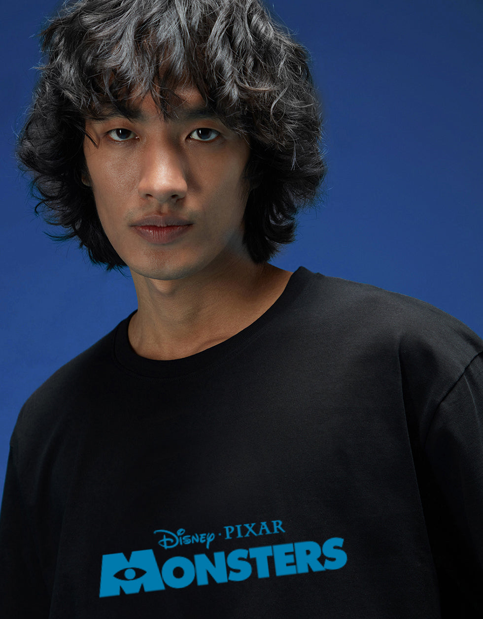 Disney Monsters Black Oversized Graphic Printed T-shirt