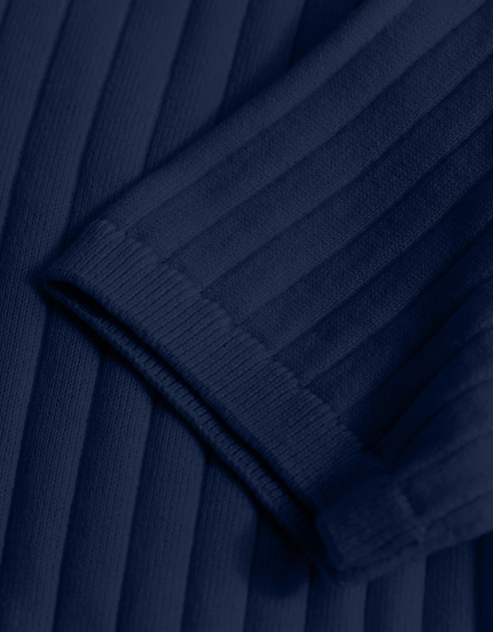 Navy Ribbed Flatknit Textured Regular Fit Exclusive Polo T-Shirt