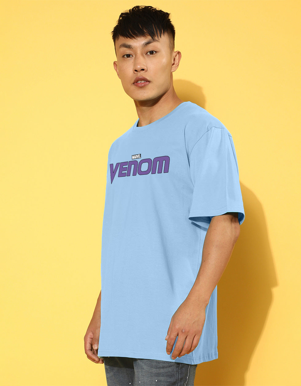 Venom Marvel Blue Oversized Graphic Printed T-shirt