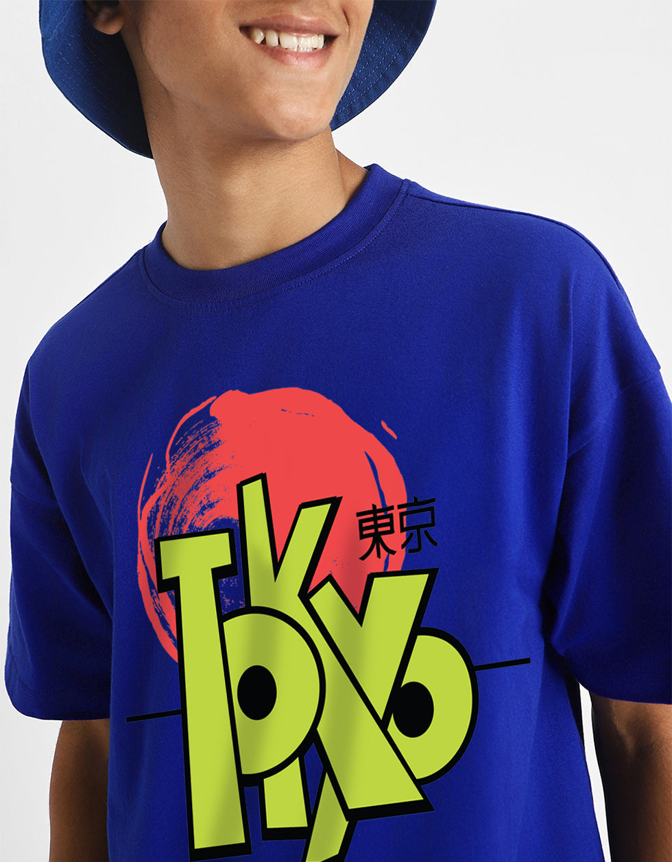 Tokyo Royalblue Oversized Graphic Printed Boys T-shirt