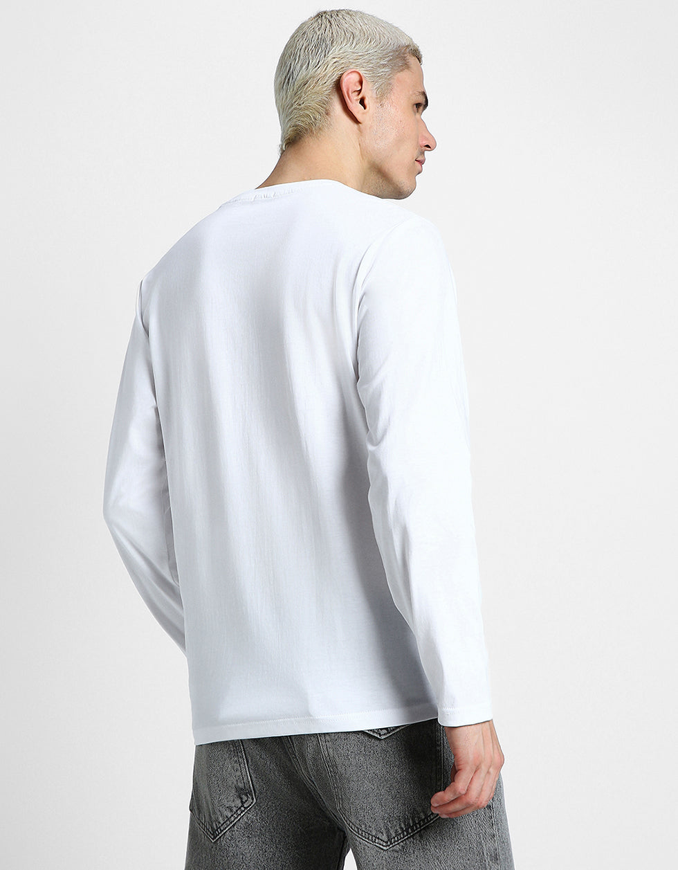 Henley White Solid T-shirt