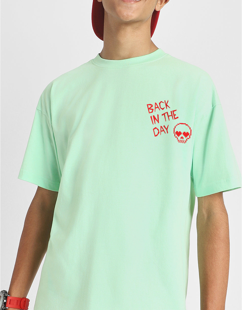 Reset Mint Green Oversized Graphic Printed Boys T-shirt