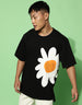 Flower Black Oversized Placement Graphic Printed T-shirt