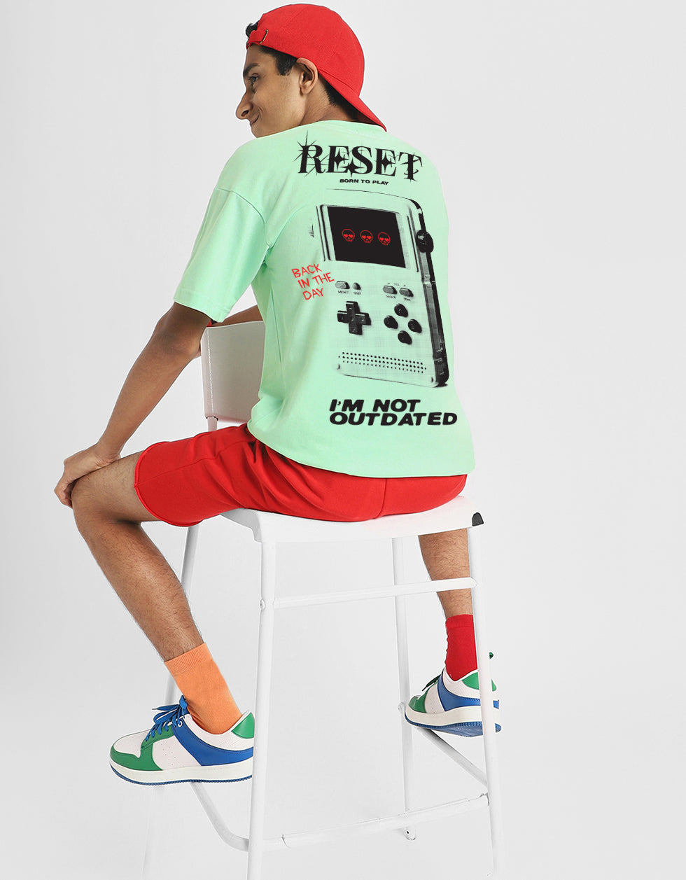 Reset Mint Green Oversized Graphic Printed Boys T-shirt