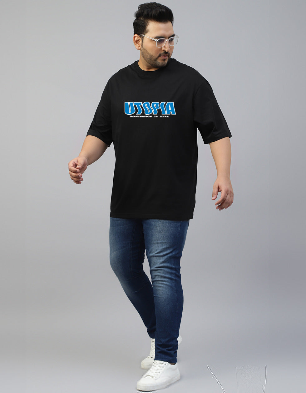 Utopia Black Graphic Printed Plus Size T-shirt