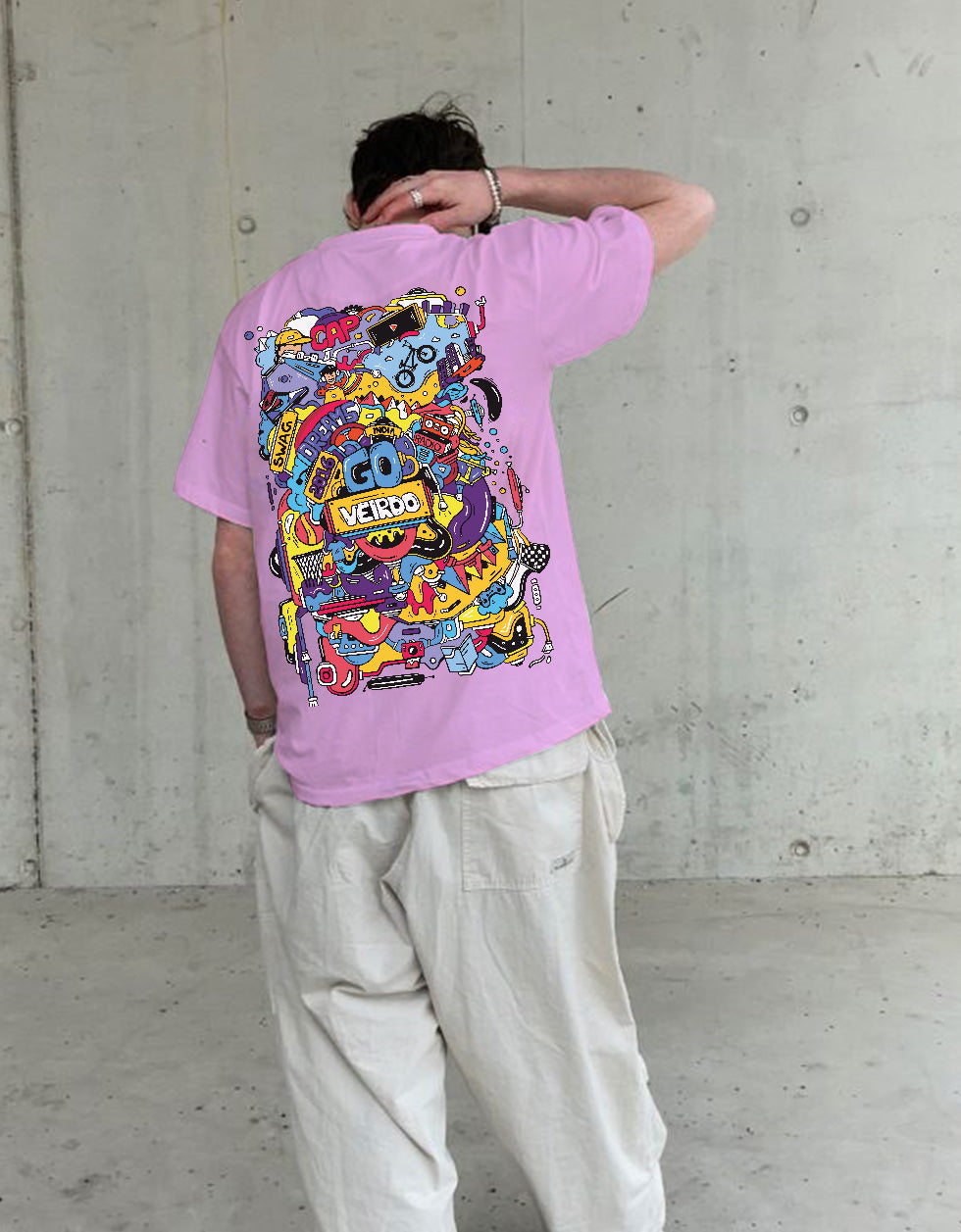 Doodle Lilac Oversized Back Graphic Printed T-shirt