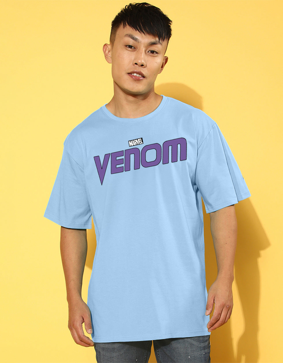 Venom Marvel Blue Oversized Graphic Printed T-shirt