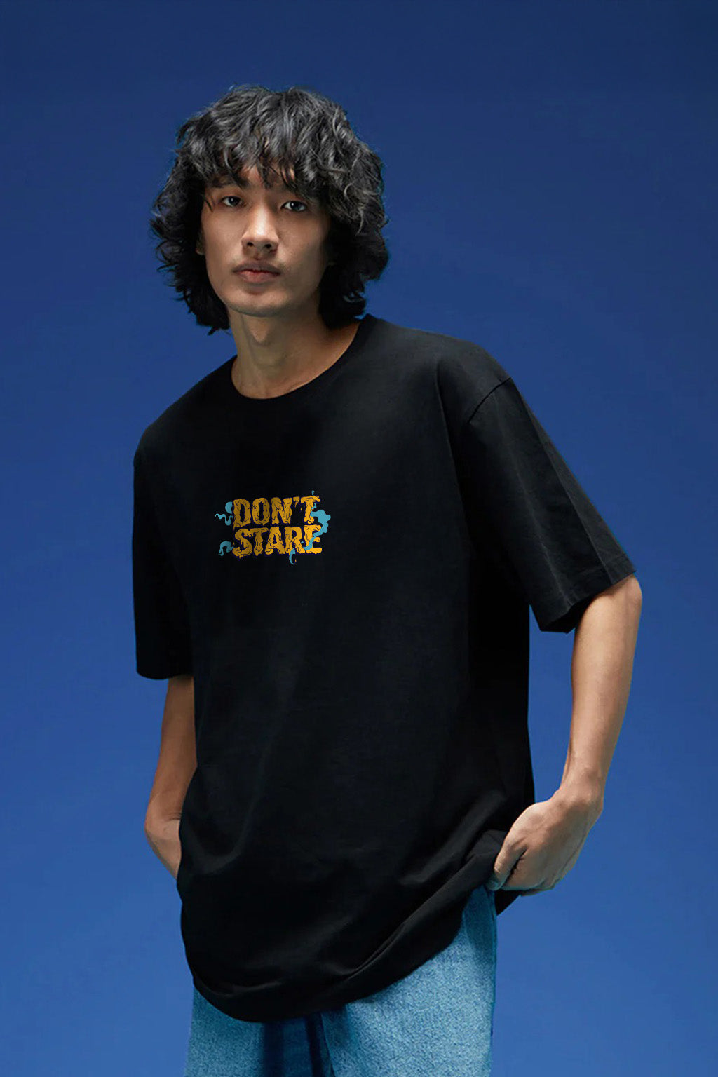 Don't Stare Black Oversized Graphic Printed Exclusive T-shirt