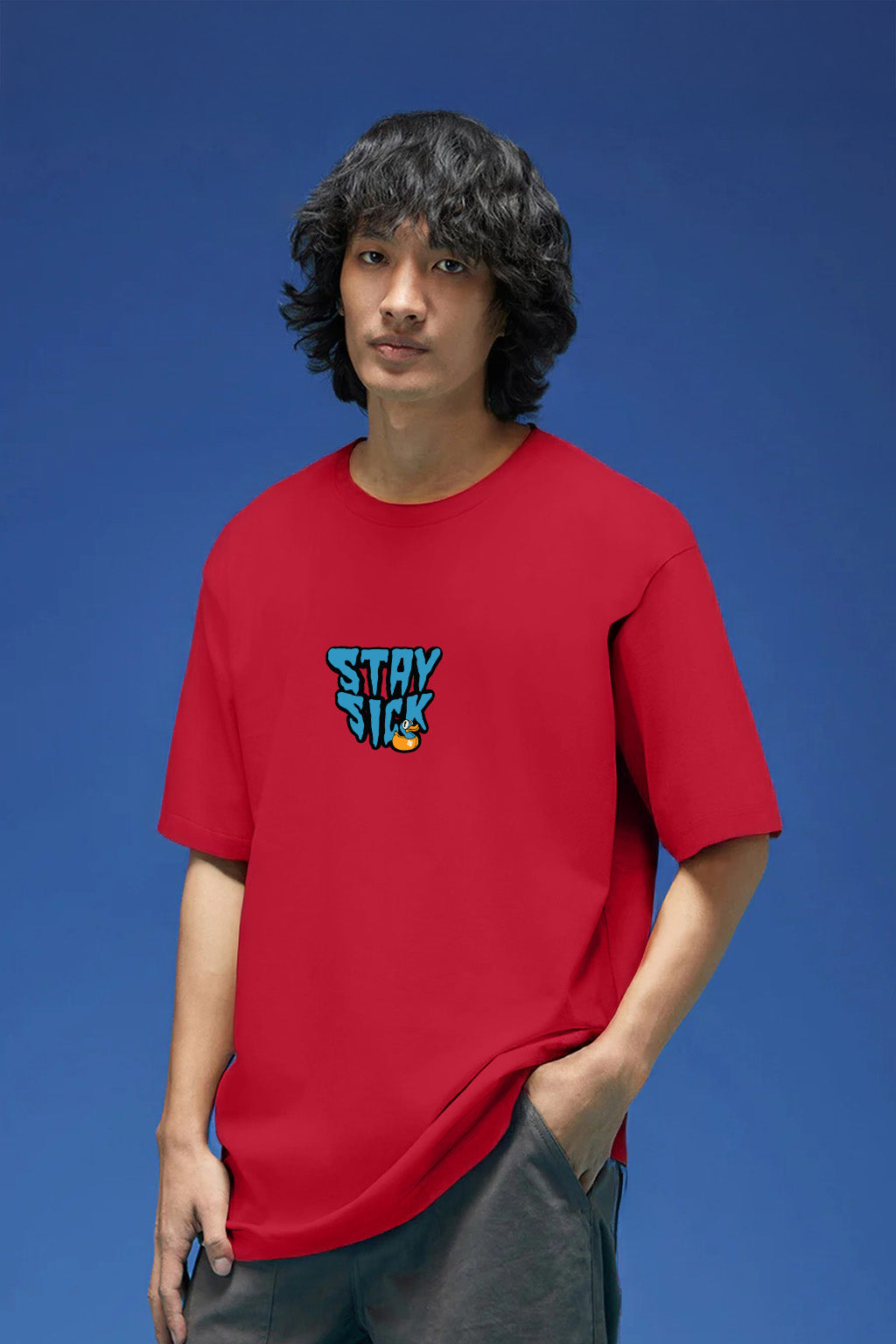 Stay Sick Red Oversized Puff Printed Exclusive T-shirt