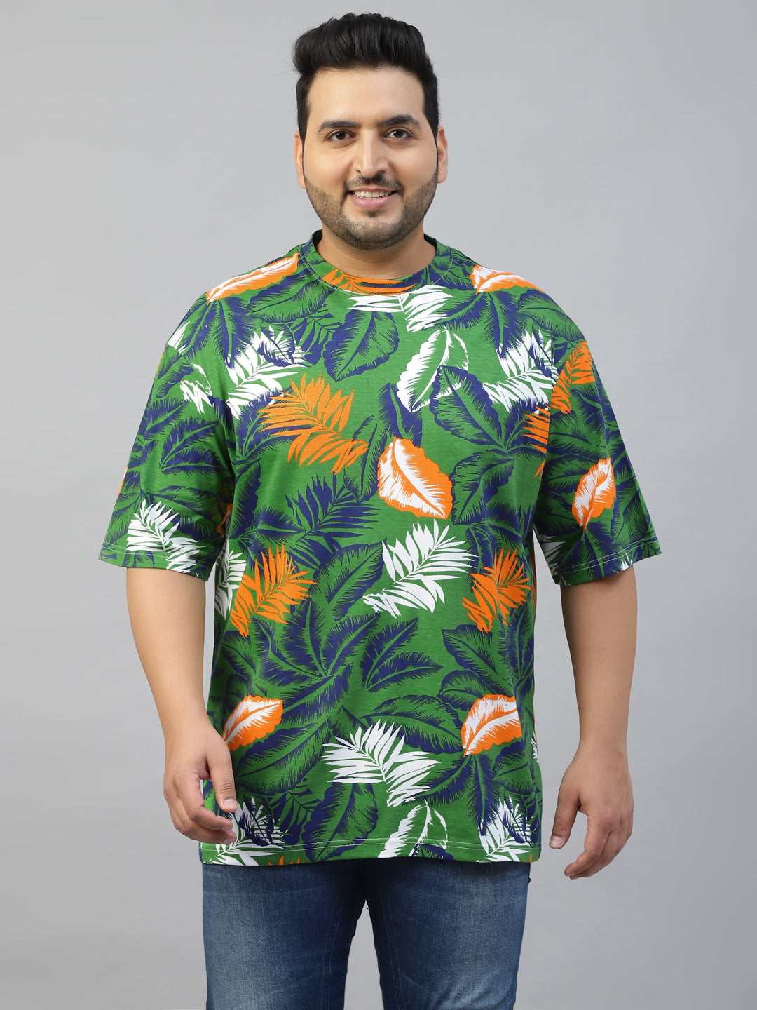 Green Palm leaf Floral All Over Printed Plus Size T-shirt