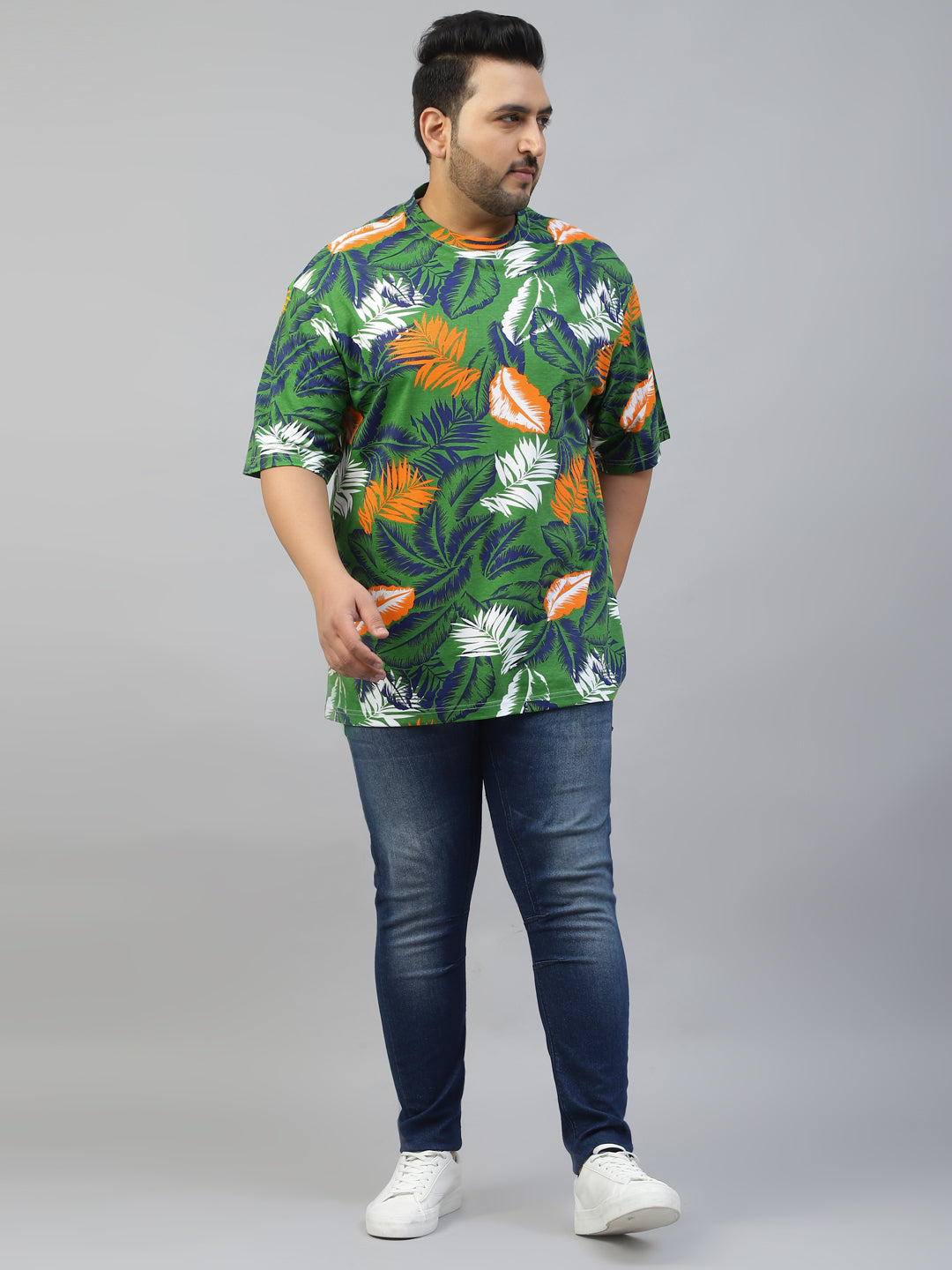 Green Palm leaf Floral All Over Printed Plus Size T-shirt