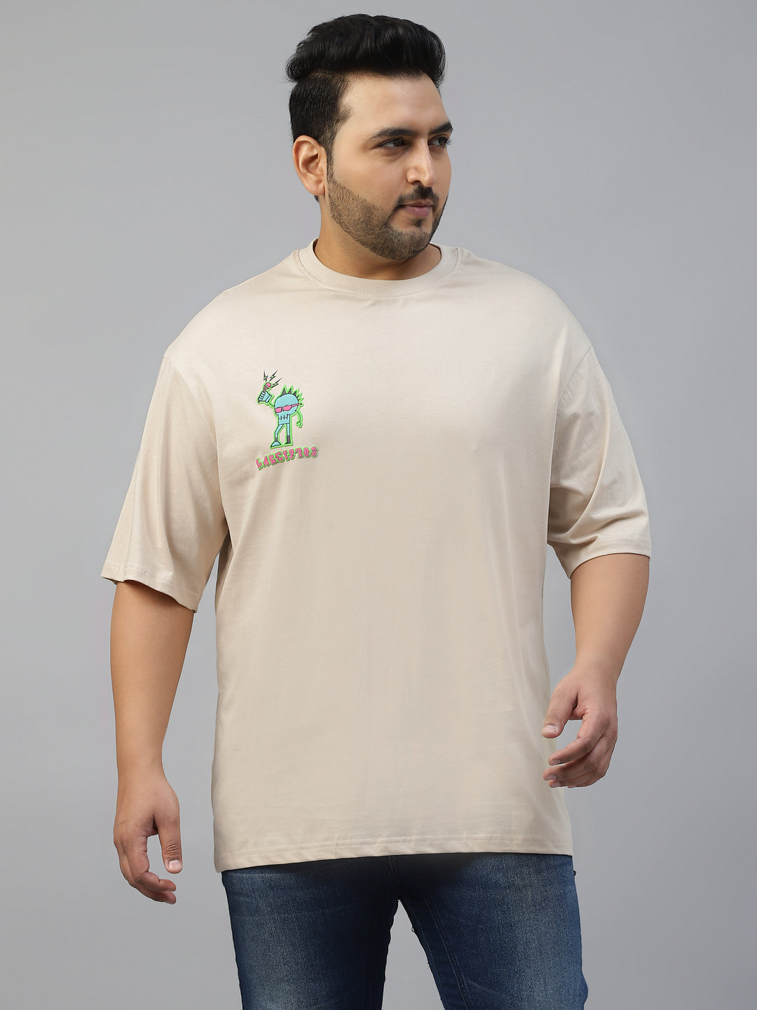 Punk Beige Graphic Printed Plus Size T-shirt