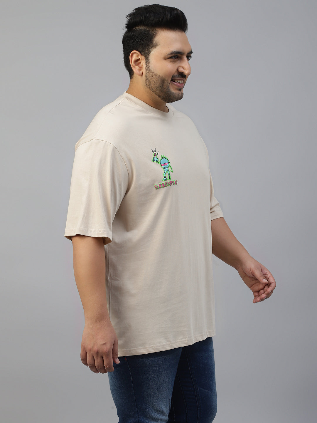 Punk Beige Graphic Printed Plus Size T-shirt