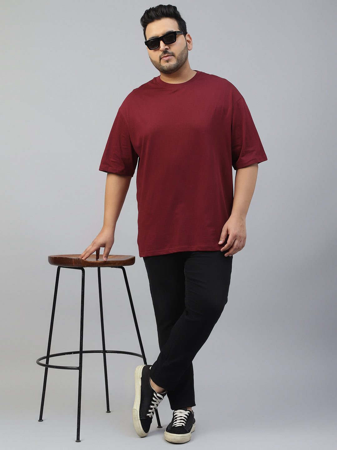Maroon Plain Plus Size T-shirt