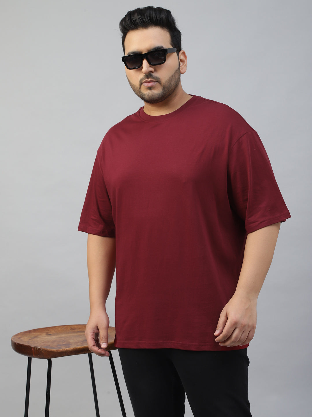 Maroon Plain Plus Size T-shirt