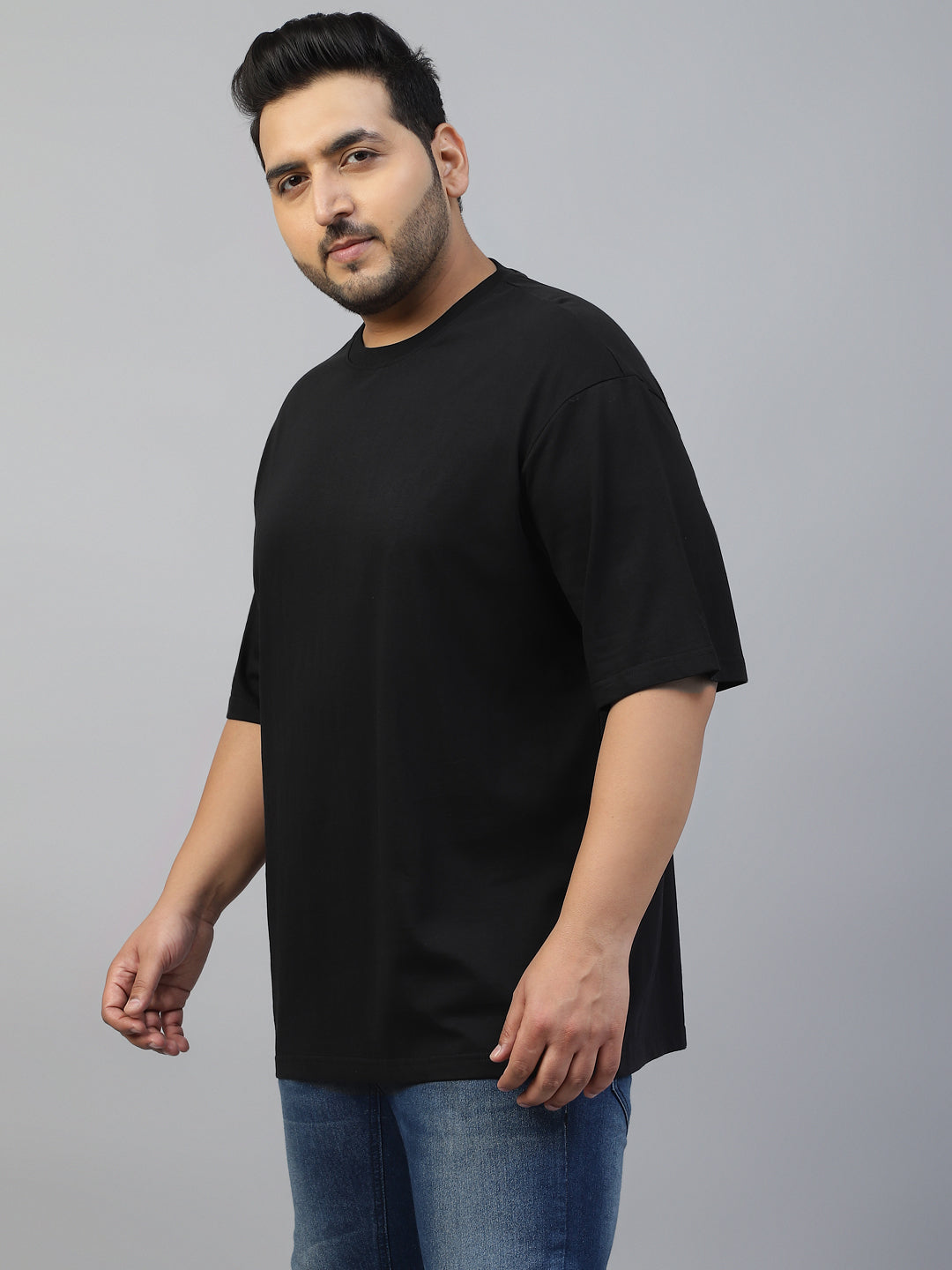 Black Plain Plus Size T-shirt