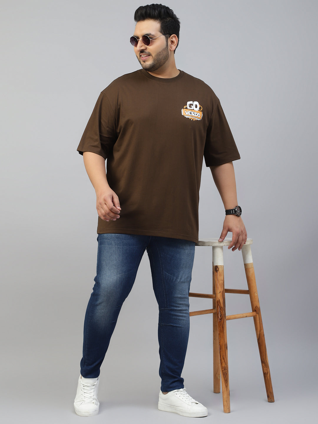 Go Veirdo Brown Graphic Printed Plus Size T-shirt