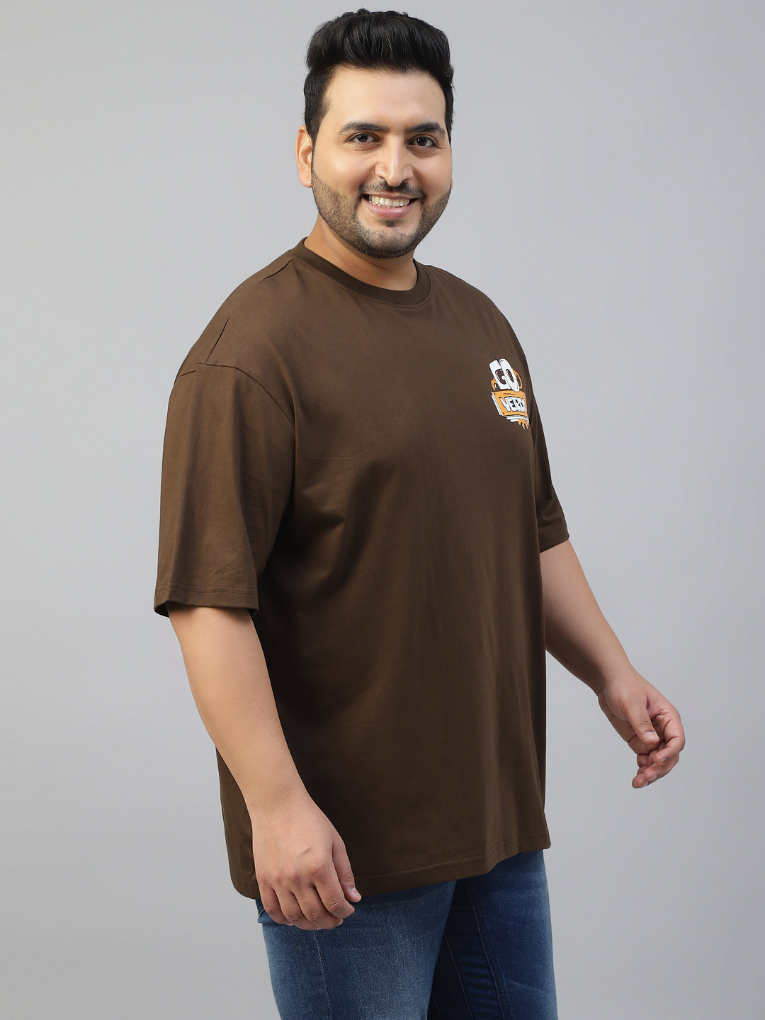 Go Veirdo Brown Graphic Printed Plus Size T-shirt