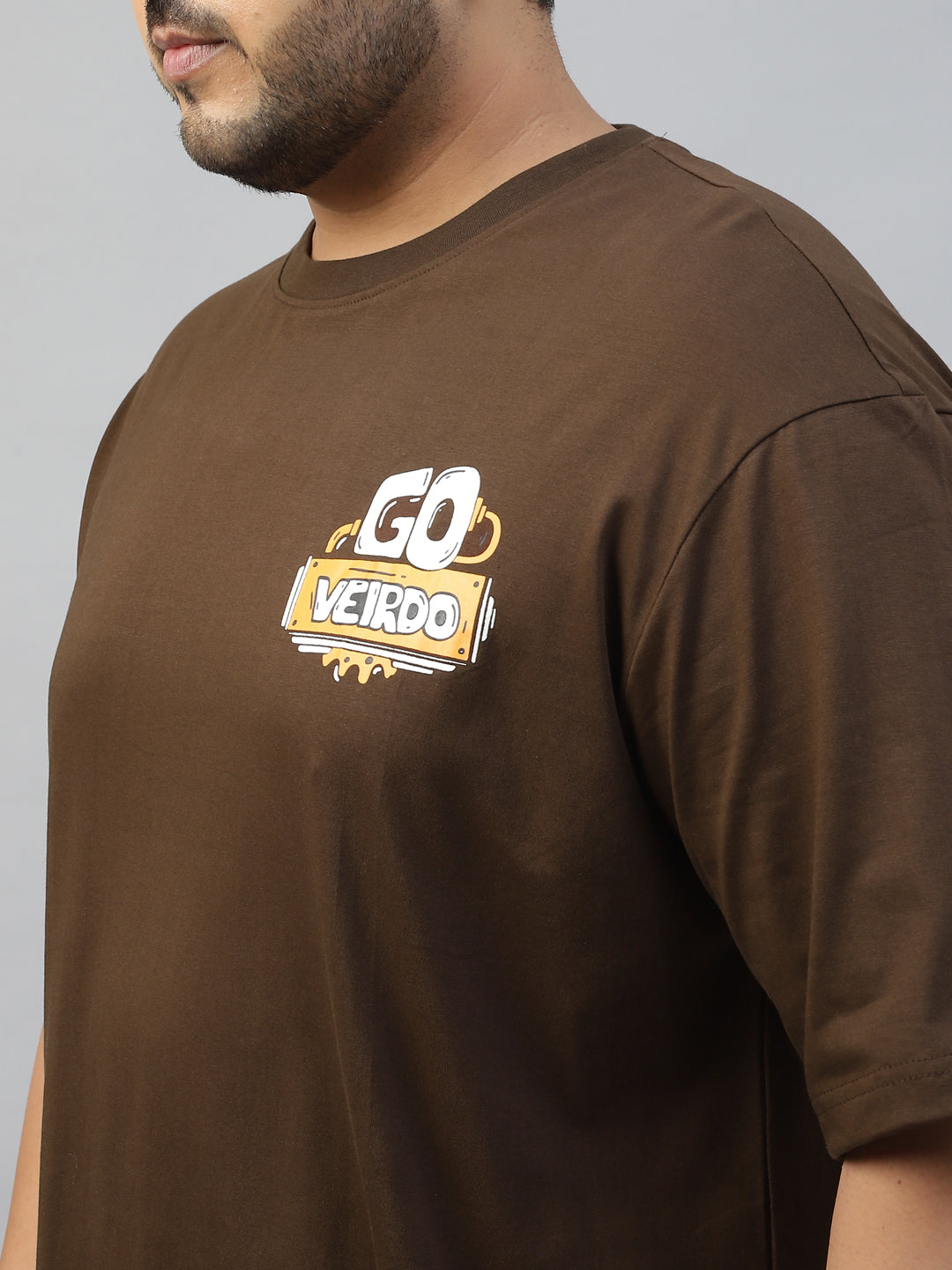 Go Veirdo Brown Graphic Printed Plus Size T-shirt