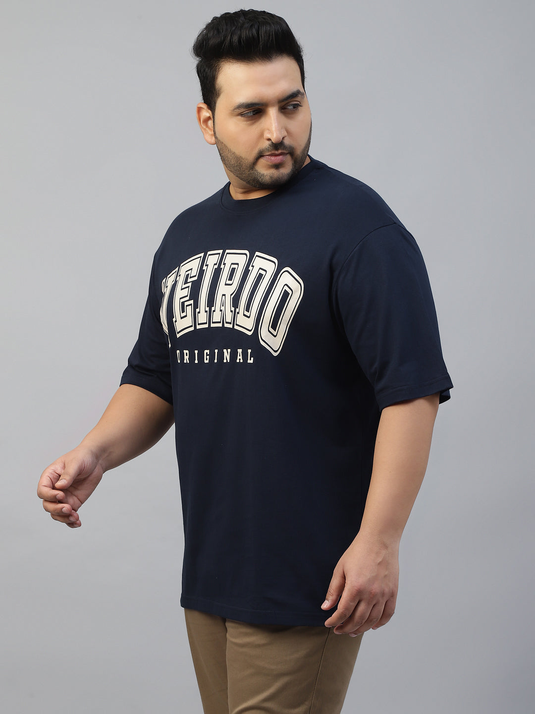 Veirdo Original Navy Typography Printed Plus Size T-shirt