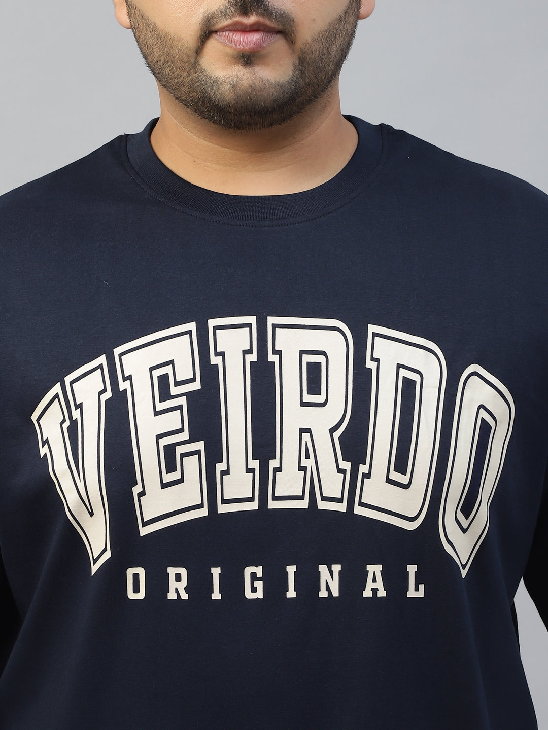 Veirdo Original Navy Typography Printed Plus Size T-shirt
