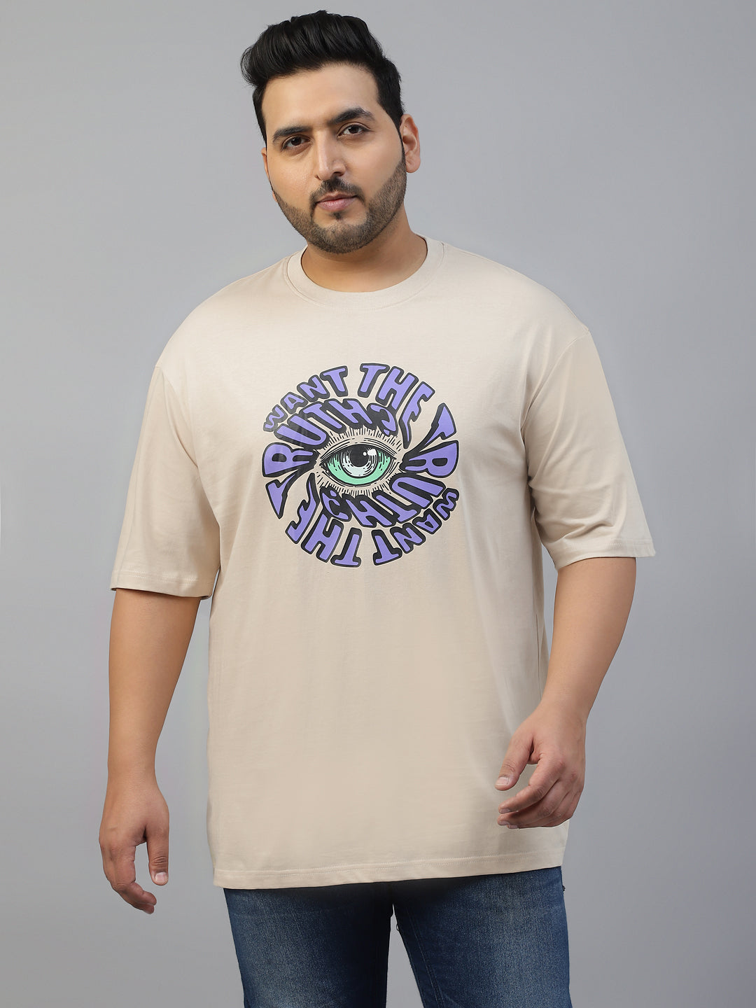 Truth Beige Graphic Printed Plus Size T-shirt