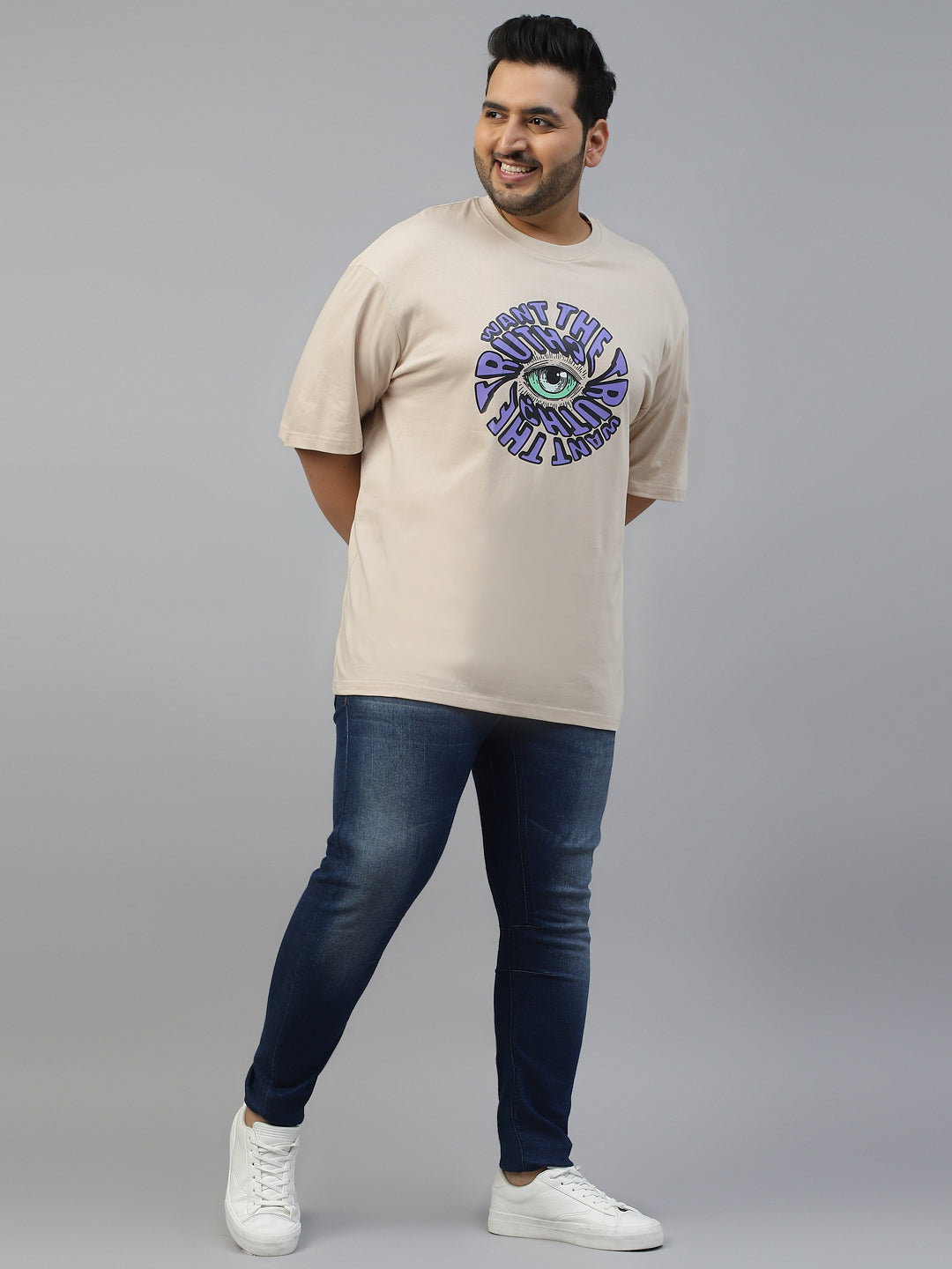 Truth Beige Graphic Printed Plus Size T-shirt
