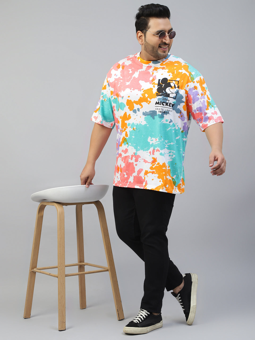 Mickey Loves Music Tie-Die Printed Plus Size T-shirt