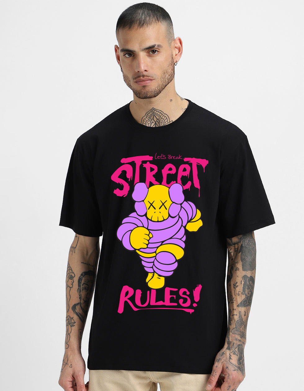 Street Rules Black Oversized Front Graphic Printed T-shirt