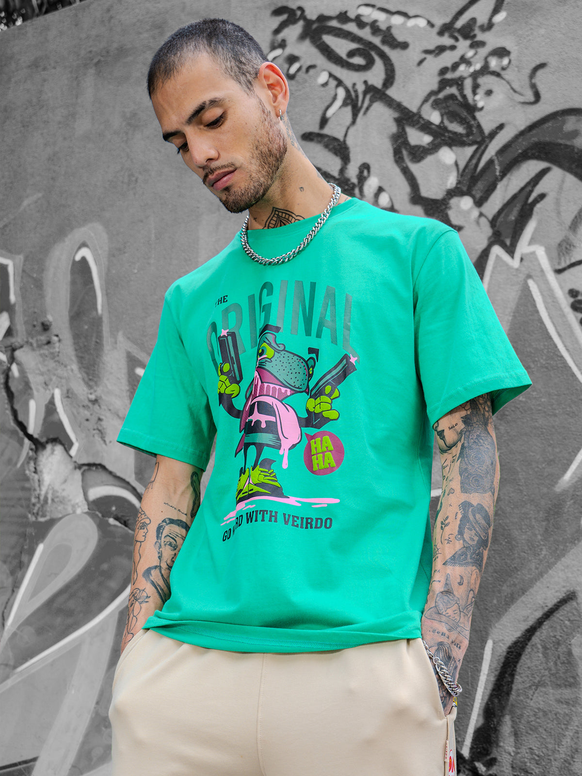 Originals Green Oversized Chest Graphic Printed T-shirt