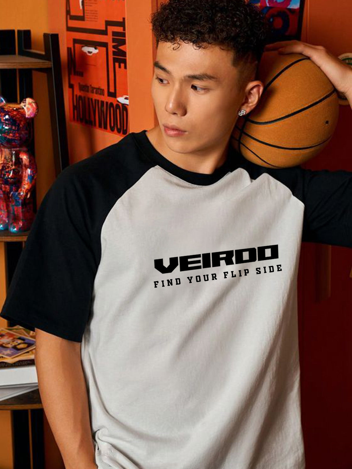 White-Black Raglan Oversized Typography Printed T-shirt