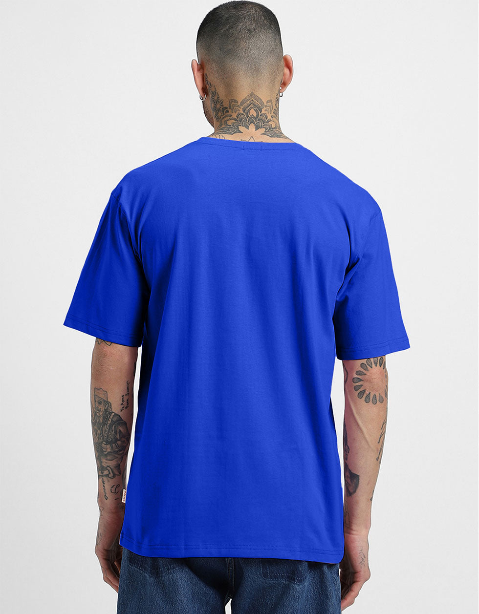 INTENSE FEELINGS Blue Oversized Front Graphic Printed T-shirt